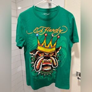 Ed Hardy • Green King-Bulldog Rhinestone T-shirt • Size S